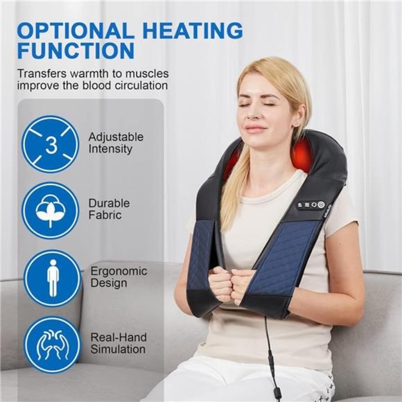 Neck and Shoulder Massager with Heat Shiatsu BackMassage Pillow with 3D Kneading - Picture 5 of 8